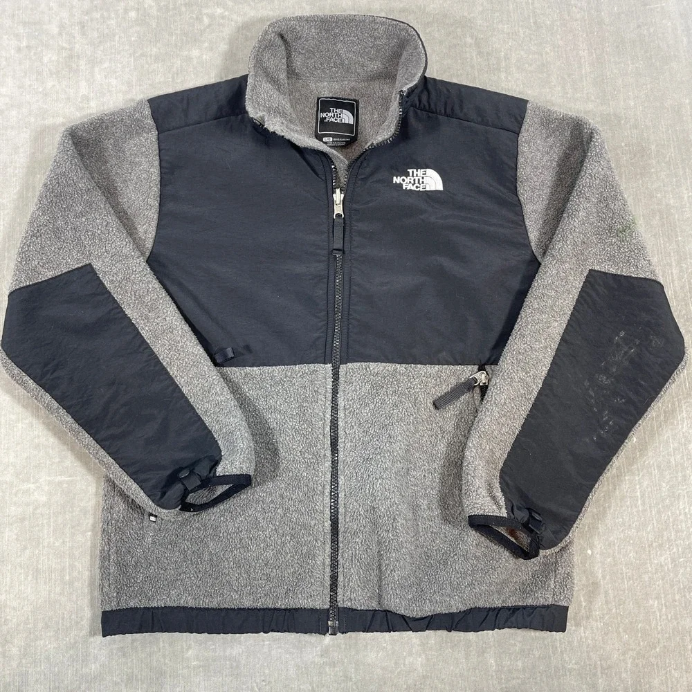 The North Face Denali Boys Large Gray Black Full Zip Fleece‎ Jacket